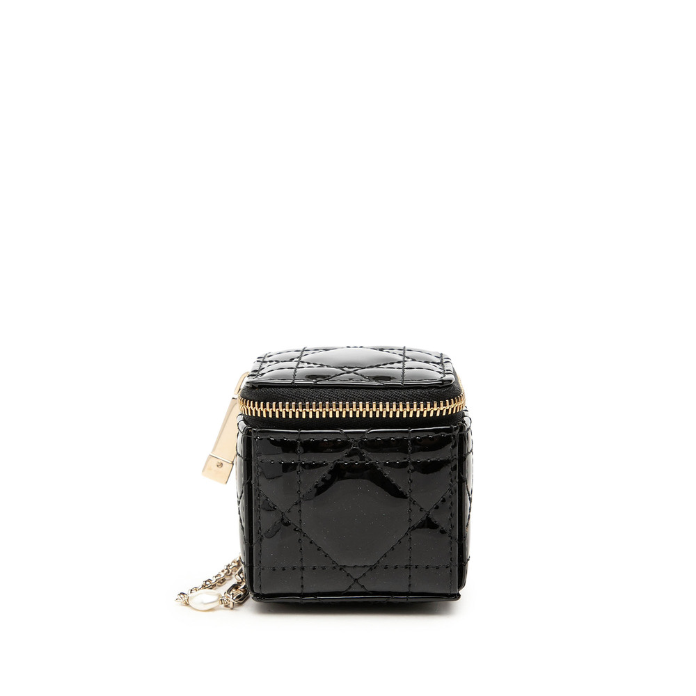 Pre-Loved Dior Micro Patent Cannage Lady Dior Cube Pouch